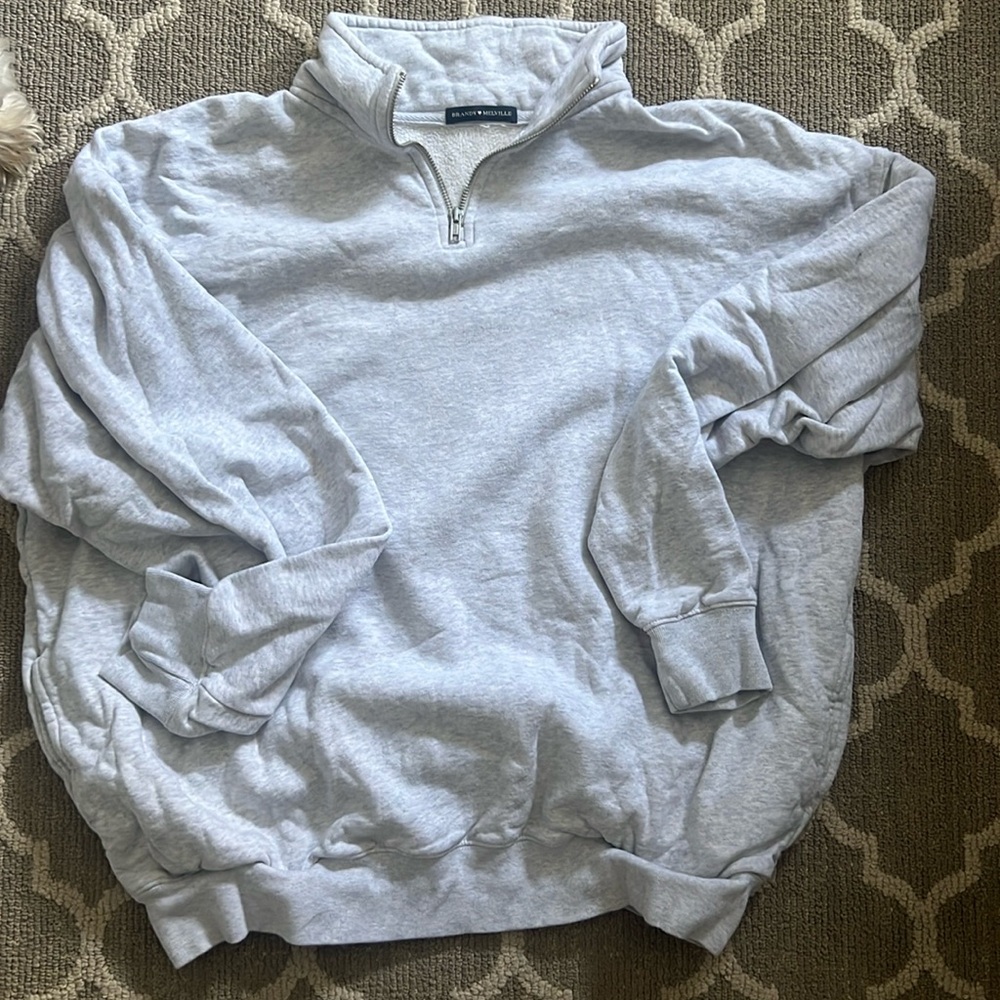 Brandy Melville Heather Light Gray Quarter-Zip Pullover